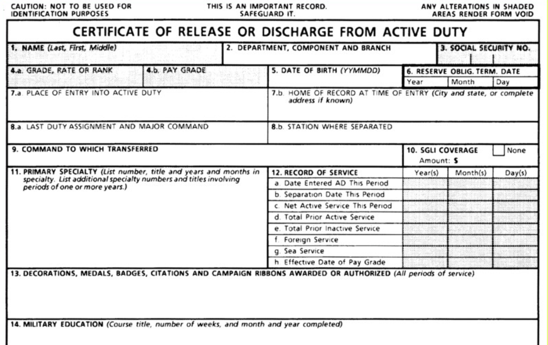 A record of service. Certificate of release to service. authorized release certificate. dd214. sea service record.